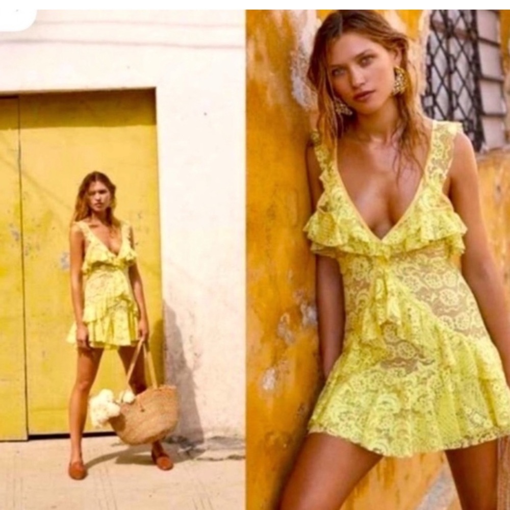 For Love And Lemons Tati Sunny Lace Mini Dress